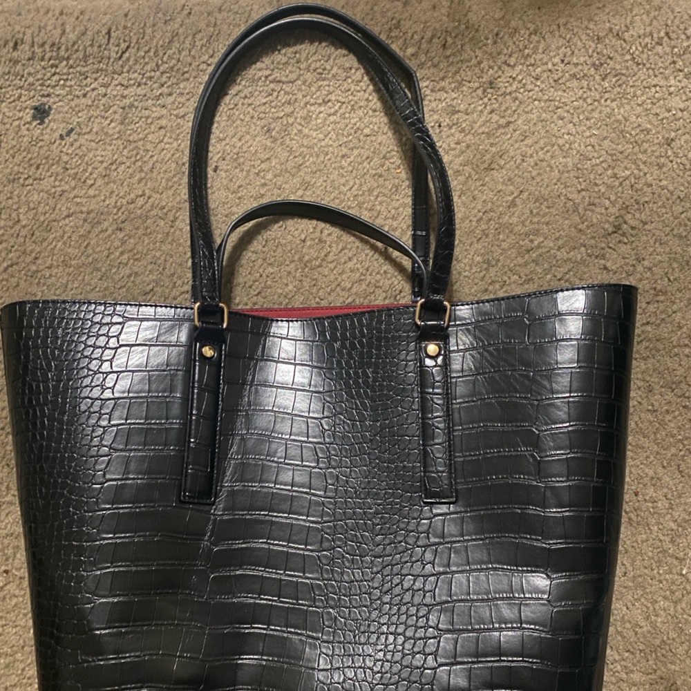 Aldo Black Crocodile-Embossed Reversible Tote - Tharejann